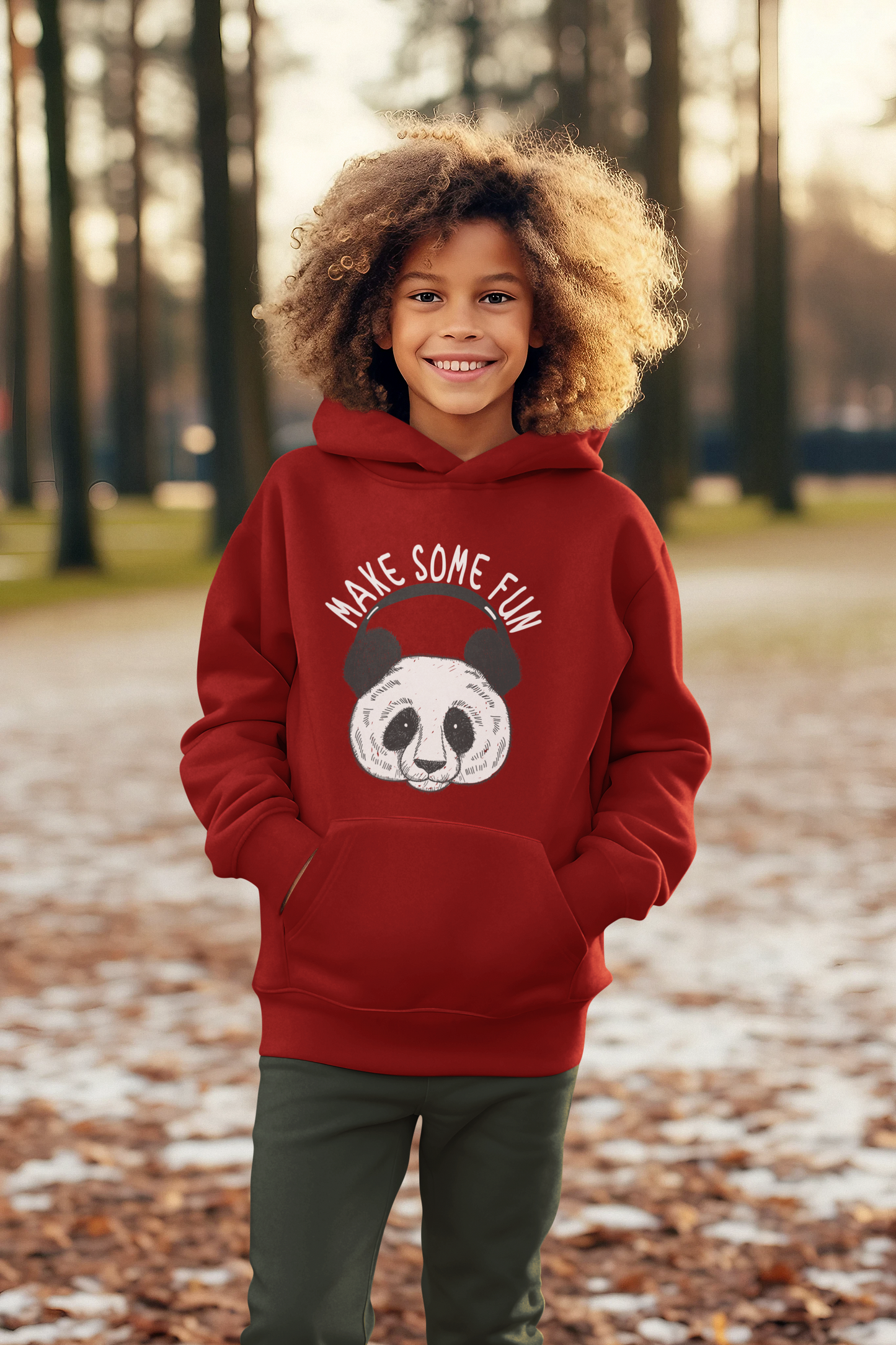 'Fun Panda' Kids Hoodie - Red