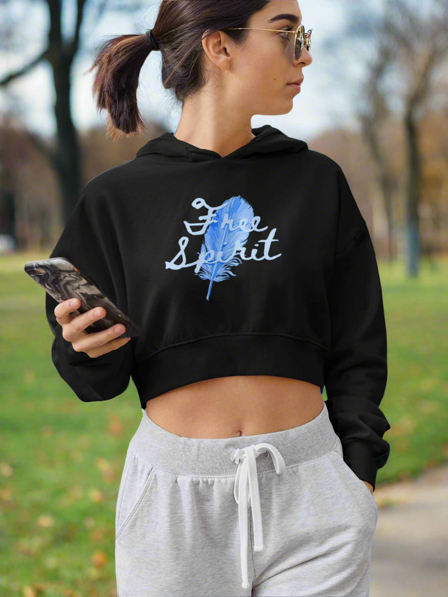 'Free Spirit' Cropped Hoodie - Black