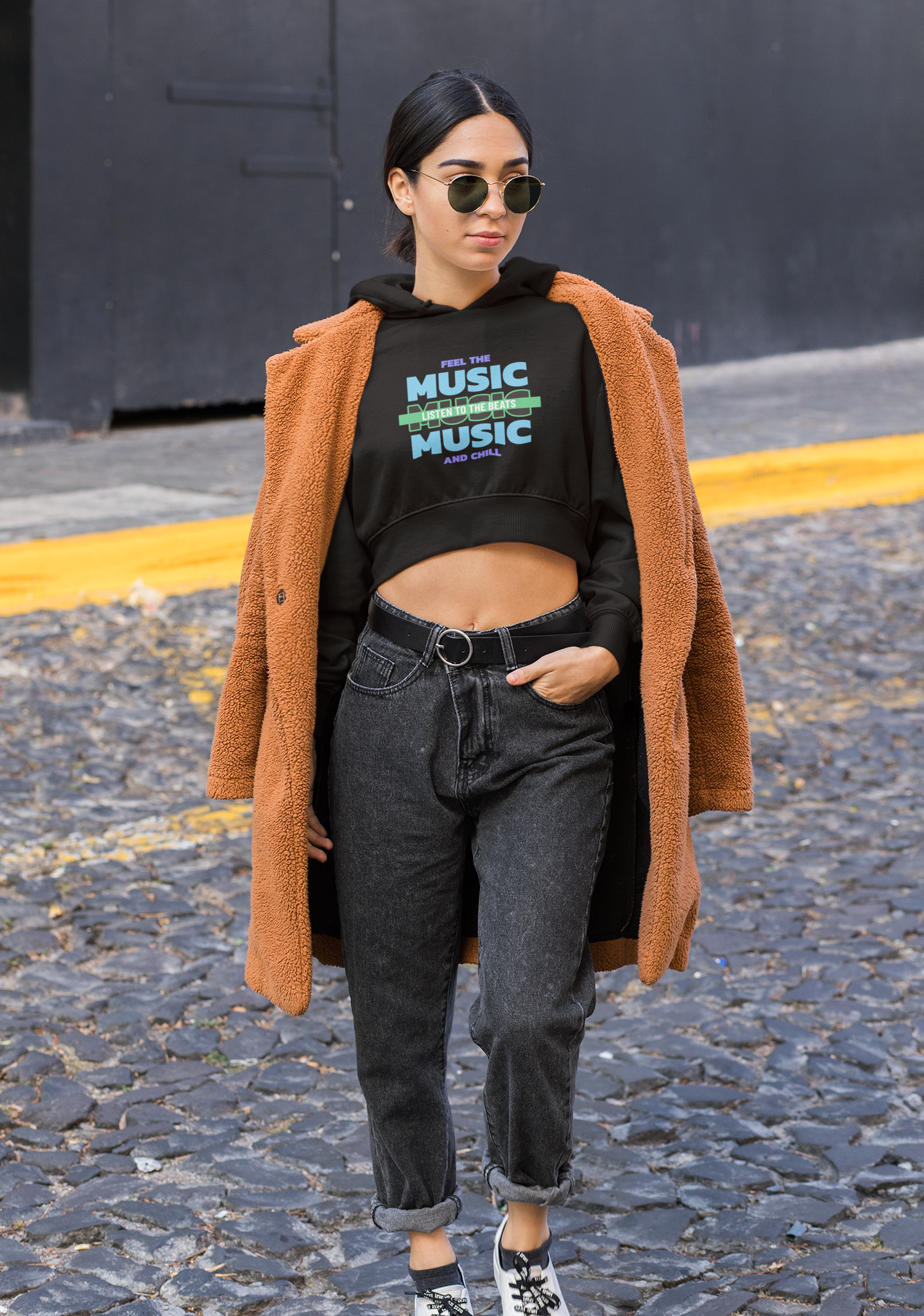 Music Lovers Cropped Hoodie for Women