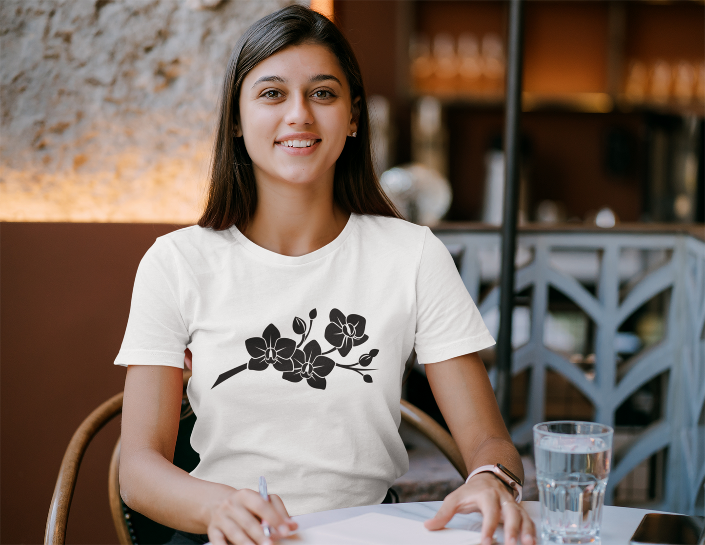 'The Orchid Branch' Trendy Floral Cotton T-Shirt