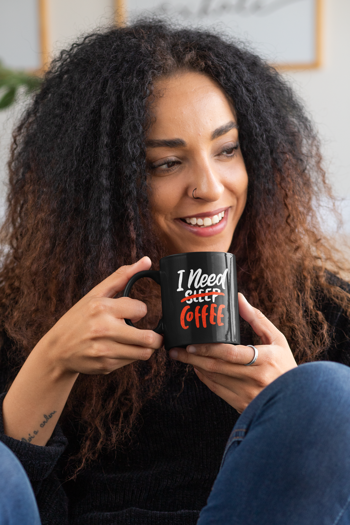 'I Need Coffee' Black Ceramic Coffee Mug