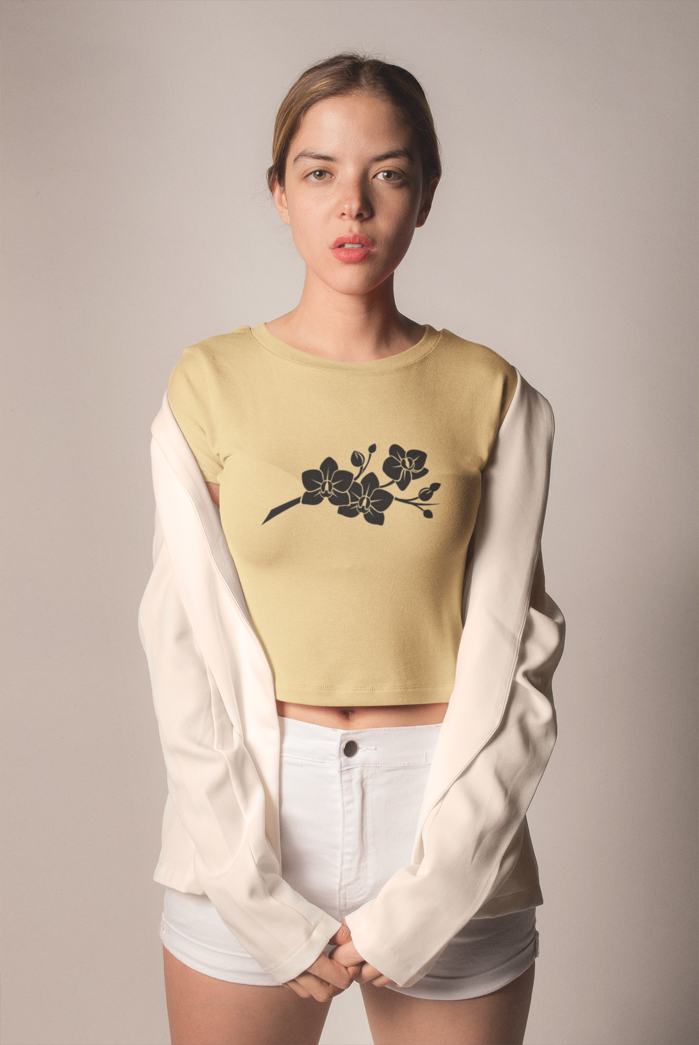 'The Orchid Branch' Floral Crop Top T-Shirt