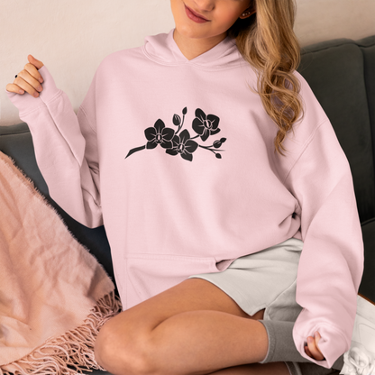 'The Orchid Branch' Floral Cotton Hoodie - Pink